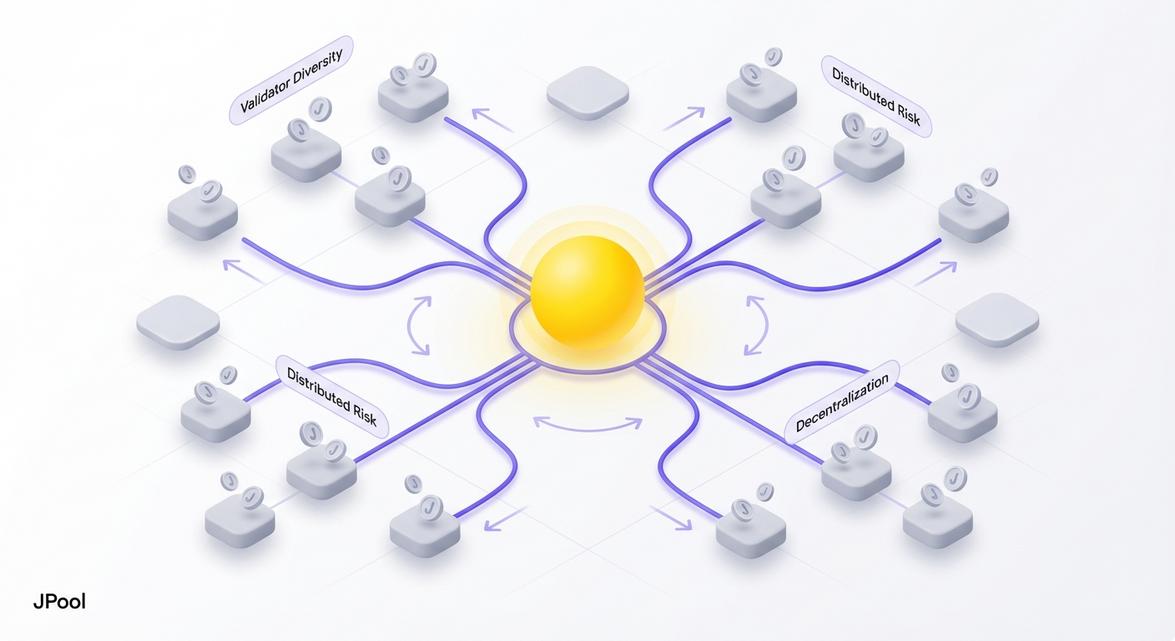 Visualizing the concept of validator diversity and risk distribution across a network.