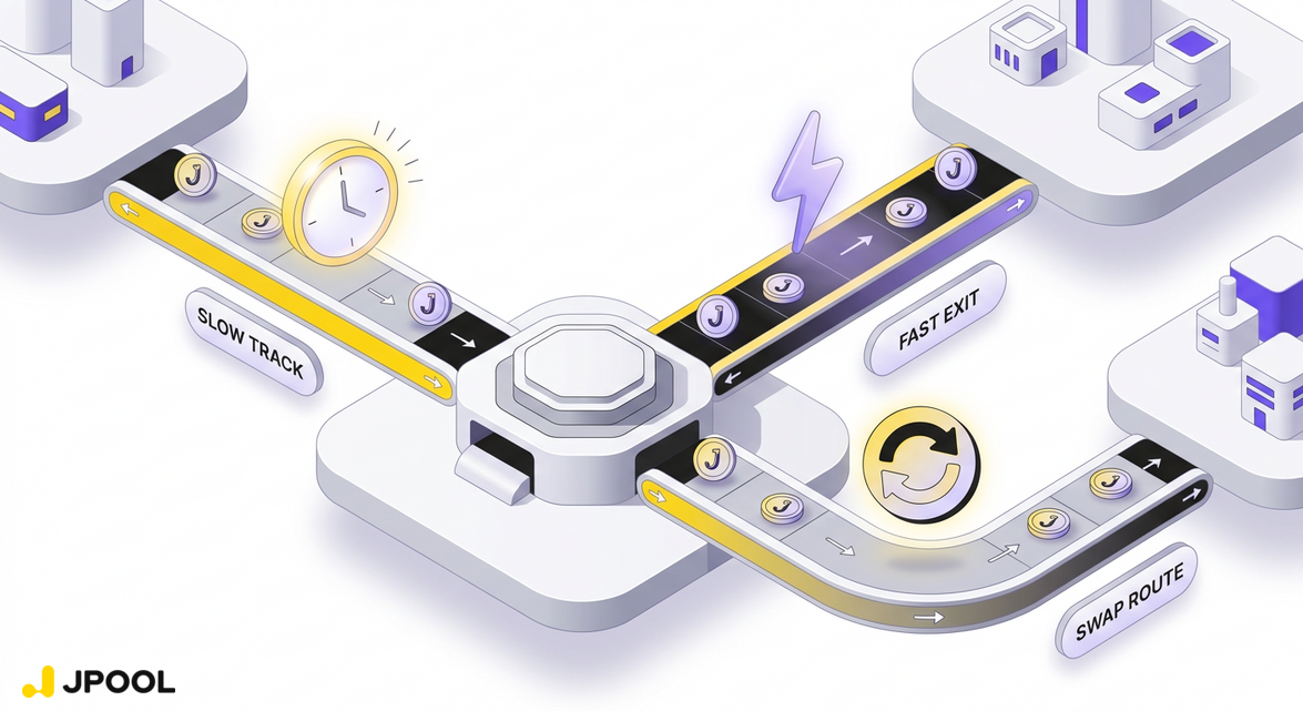 Visual representation of the three different exit routes for liquid staking.