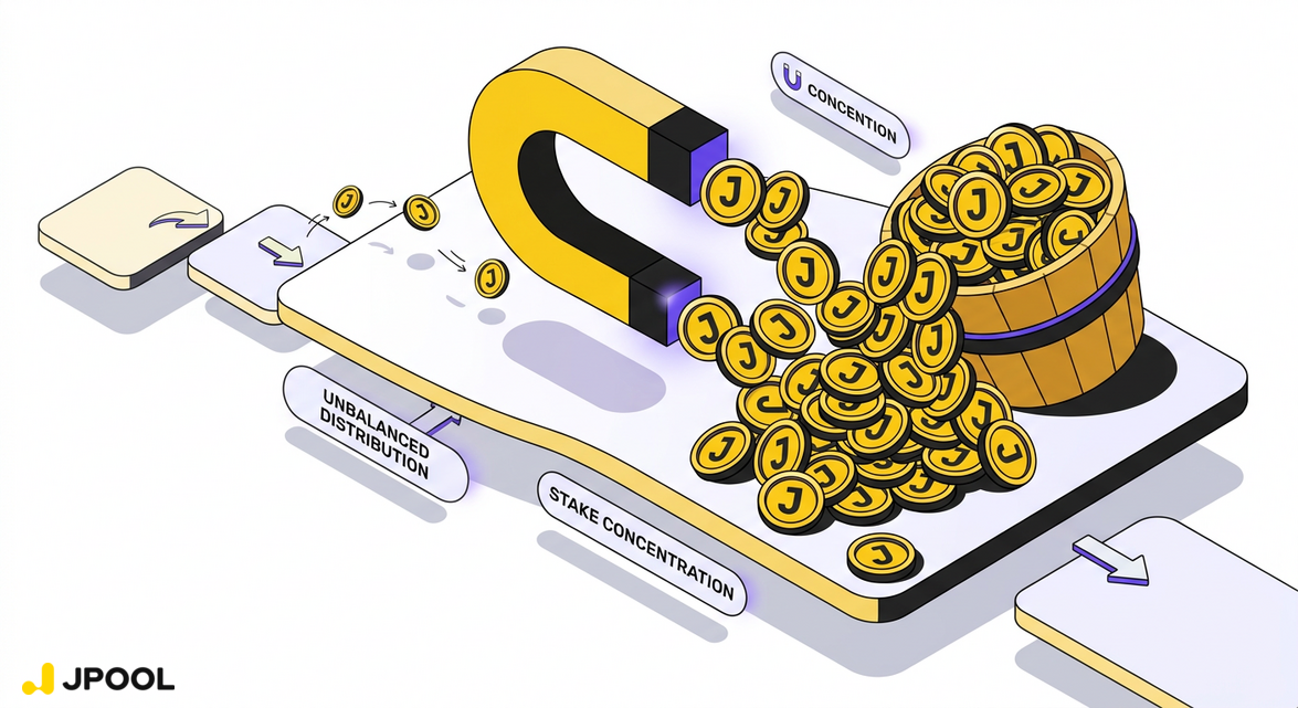 Visualizing the structural problem of stake concentration where yield-chasing behavior leads to a superminority.