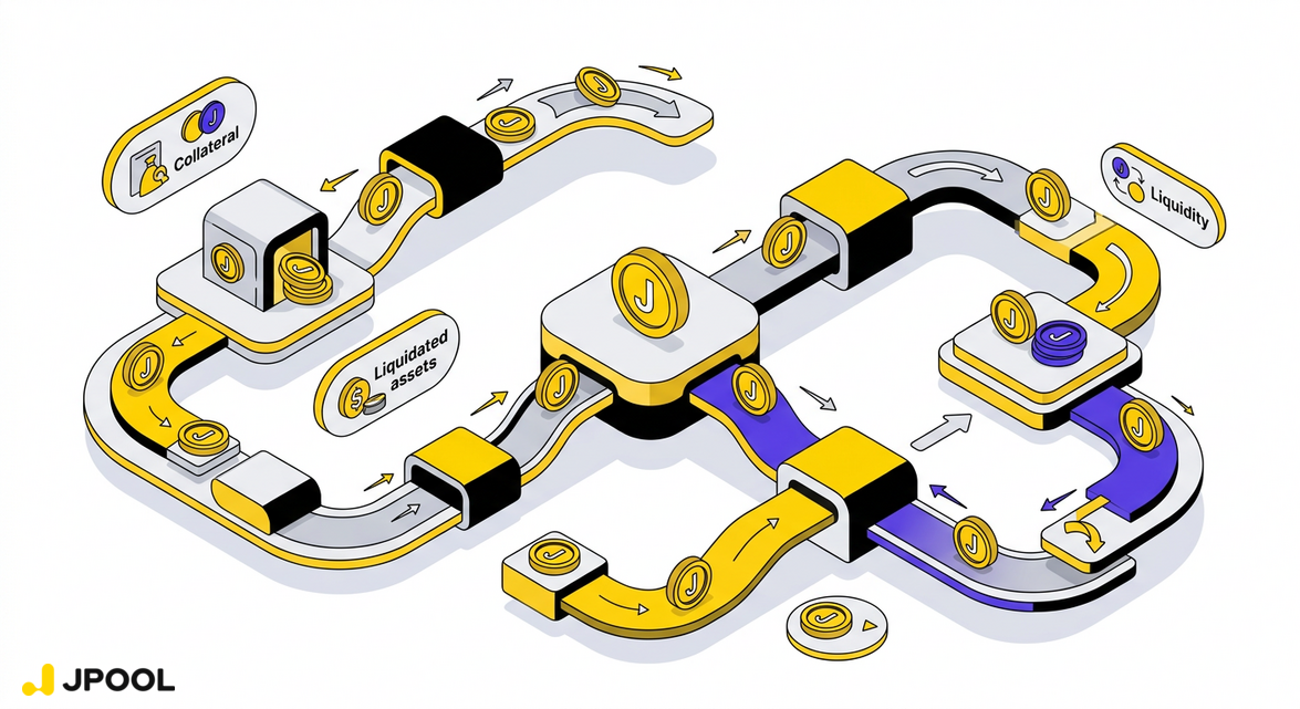 Visualizing the concept of DeFi composability where a single asset is used in parallel streams.