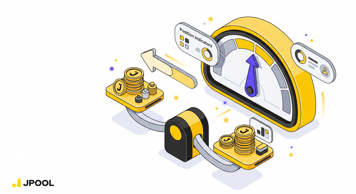 Visual representation of position indicators, LTV, and Health Factor monitoring.